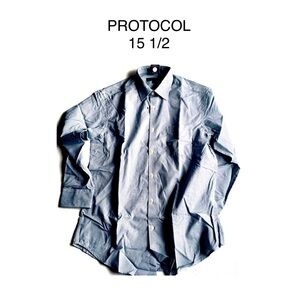 NWOT Protocol Blue Check Dress Shirt 60% Cotton Blend Size 15 1/2 Sleeve 32/33